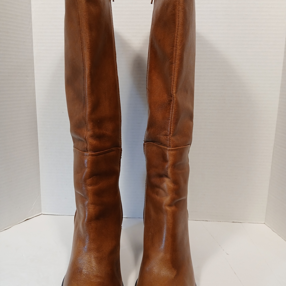 Brown Leather Heeled Boots, Liz And Co, Funky Sexy Fun Vibe,4 Inch Heel Size 8.5 - Picture 2 of 15